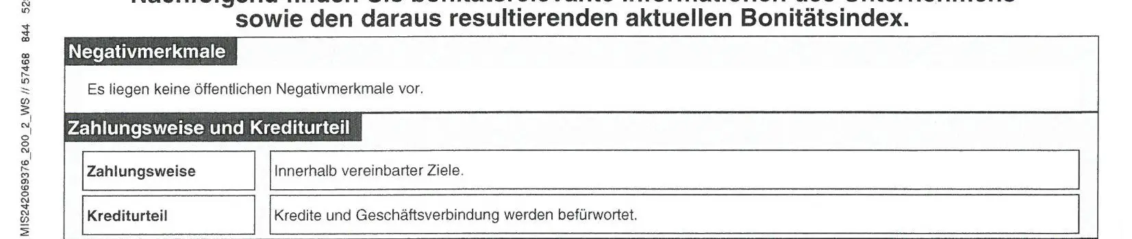 Sehr guter Bonitätsindex!