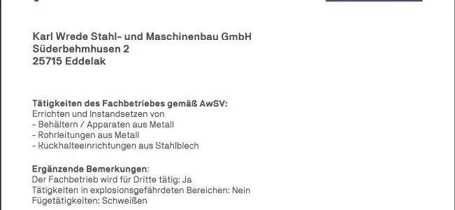 Erfolgreiche Re-Zertifizierung zum Fachbetrieb gemäß Wasserhaushaltsgesetz (WHG)