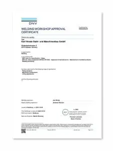 DNV - WELDING WORKSHOP APPROVAL CERTIFICATE - WWA0000273